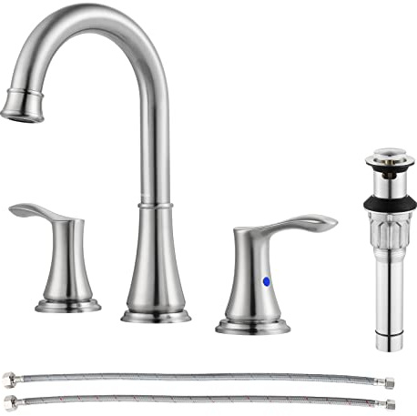 Parlos doppi manici Wide spread rubinetto del bagno con pop up di scarico del lavandino e rubinetto Cupc supply Lines