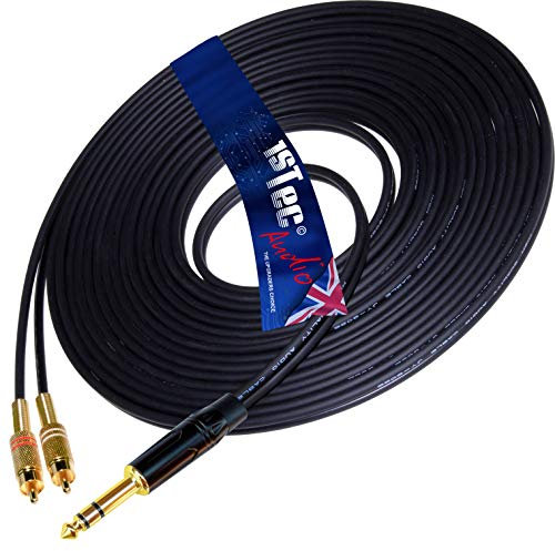 1STec 5m Stereo Audio Lead with 6.35mm Jack Plug to 2 Male RCA Phono Connectors. Connects the Bigger Type Headphone Outputs to a HiFi Amplifier AUX or similar input (5 Metre 1/4 inch - 2 RCA)
