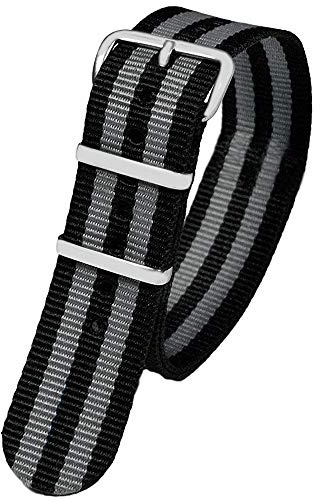 Pacific Time First Wechsel Armband Durchzugsband Uhrenarmband Ersatz Band Textil Dornschließe Sport schwarz grau gestreift 10041