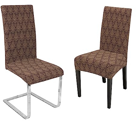 BEAUTEX Stuhlhusse Strick-Jacquard Stretch 2er Set Barock Braun | 60% Baumwolle, 38% Polyester, 2% Elasthan, 240 g/m², sicherer Rundum-Gummizug, 30 °C waschbar, formstabil & langlebig