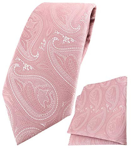 TigerTie Designer Krawatte Designer Einstecktuch in rosa altrosa silber Paisley gemustert