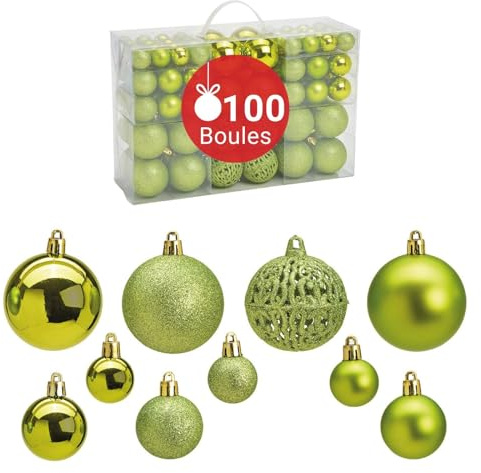 WOMA Christbaumkugeln Set Hellgrün & 22 weiteren Farben - 50er & 100er Weihnachtskugeln Set - Weihnachtskugeln Kunststoff - Weihnachtsbaum Deko & Christbaumschmuck