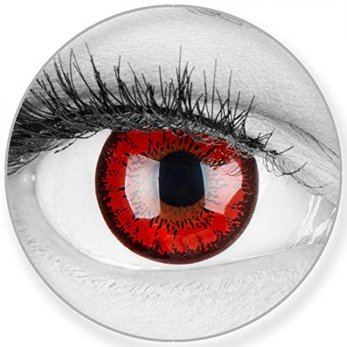 Farbige rote Crazy Fun Kontaktlinsen Red Flower - Mit Gratis Linsenbehälter - Topqualität zu Karneval, Fasching und Halloween Mit Stärke -5.00 Dioptrien