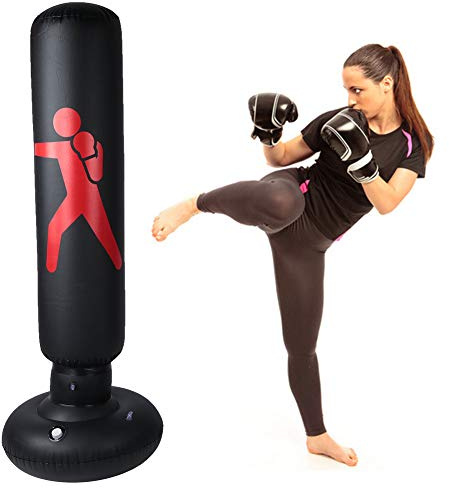 Sacco da boxe gonfiabile, Sacco da Boxe Autoportante Gonfiabile, Sacco da boxe gonfiabile per bicchieri a colonna gonfiabile per bambini per adulti in PVC da 160 cm per fitness (nero)