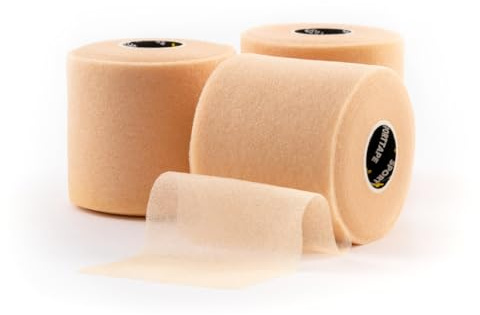 SPORTTAPE Pre Wrap Tejp – 3 rullar Skumtejp 7 cm x 27 m, Beige – Mjuk underlindning för sport och tejpning | Icke självhäftande och hypoallergen | För handled, fotled, knä, fotboll och träning