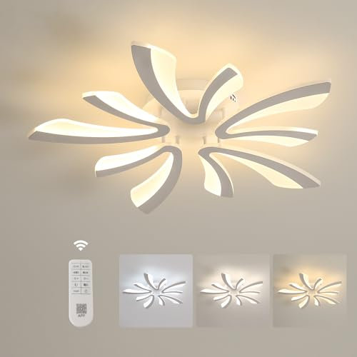 Comely Plafoniera LED da soffitto moderna 48W, 5400LM. Design elegante a forma di V in acrilico, ideale per soggiorno, camera da letto o sala da pranzo. Luce dimmerabile 3000K-6500K, bianco,70cm