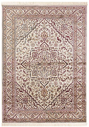 Carpeto Rugs Teppich mit Fransen Orientalisch in Weinrot Rot - Wohnzimmer Schlafzimmer - Klassisch Orient Muster dicht gewebt - Kurzflor Weiche Viskose - Faser 160 x 230 cm