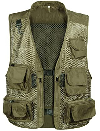 Sommer Baggy Causal Herren Mesh Weste Multi Pocket Fotografen Ärmellose Jacken Camouflage Weste, Arm Grün, XXL
