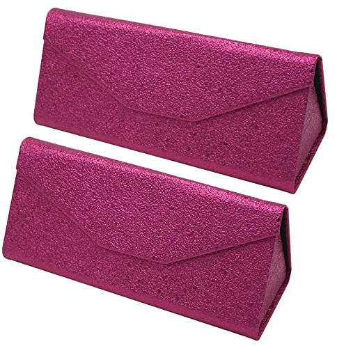 TBOC hopfällbart glasögonfodral för solglasögon – [pack: Två enheter] hårt skal [triangel] väska [magnetlås] foder läsglasögon sportglasögon stor lätt bilväska unisex herr dam, fuchsia glitter, one