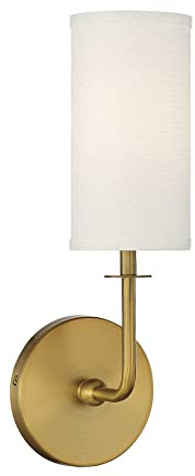 Savoy House 9-1755-1-322 Powell Traditional White Fabric Cylinder Wall Sconce, 1-Light 60 Watt, 15 H x 5 W, Warm Brass