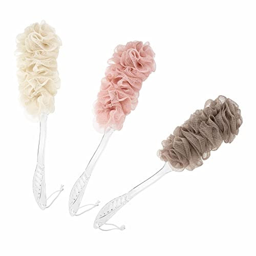 Shower Brush Exfoliating Loofah Long Handle Pouf Bath Brush Back Scrubber Body Scrub Puff Scrunchie Soft Mesh Net Brush Non Slip for Body and Back Lower Legs Bathroom Unisex 1PC (Body Brush)