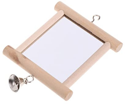 Mipcase Holzspielzeug Für Papageien Mit Glocke Und Doppelseitigem Spiegel Sicherer Naturholz Kauspielzeug Geeignet Für Kleine Und Mittelgroße Vögel Spielschaukel Zubehör Für Käfigspaß