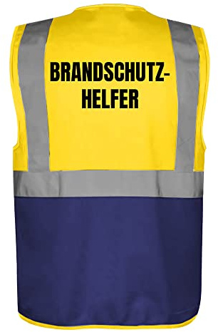 Fassbender-Druck WARNWESTEN - Sicherheitsweste GELB mit Taschen und Reißverschluss nach EN ISO 20471 zertifiziert - Warn Weste für BRANDSCHUTZHELFER - Unisex mit hochwertigem Reflektorstreifen
