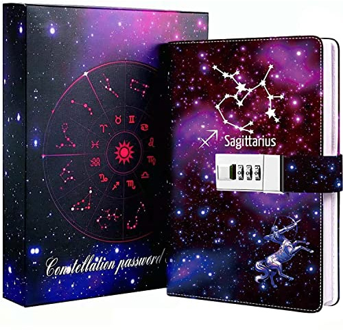 Dzhzal Diari da scrivere per donne e ragazze con lucchetto, diario a costellazione personale per donne, bambini, ragazzi, adolescenti, in pelle, con chiusura a chiave, formato A5, 8,5 x 6