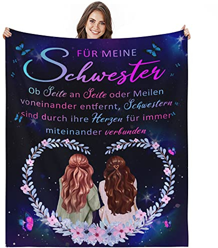 Bold And Brash Geschenke für Schwester, Geburtstagsgeschenk für Beste Schwester, Schöne Kuscheldecke Flauschig Fleecedecke Geschenkideen zum Geburtstag Weihnachten (An Meine Schwester 03, 150x 200cm)