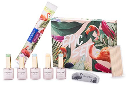 Aba Group Hot Summer Nails UV Nagellack Set - mit Nagelfeile Nail Buffer und Holz Nagelhautentferner - Professionelles UV Nagellack - Hybrid-Nagellack - Nagellack UV 5 Farben - Maniküre Set 8 Teile