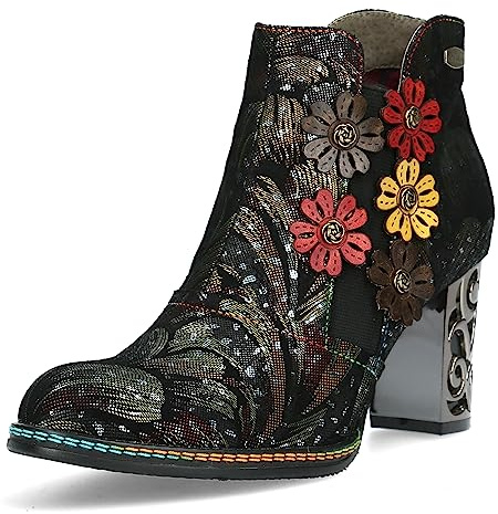 Laura Vita Damen Stiefelette Ankle Boot Blumen Applikation Nieten Ledao 723, Größe:39 EU, Farbe:Grün