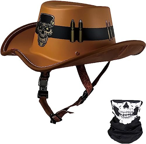 Retro-Motorrad-Halbhelm, Offener Motorradhelm, Sommer-Western-Cowboyhut Mit Abnehmbarem Futter Für Cruiser Scooter Touring ATV A,XL(61-62cm)
