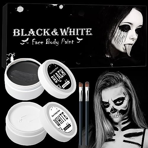 Halloween Trucco Bianco e Nero, 50g x 2Pezzi Pittura del Viso Corpo, Trucca Bimbi Viso, Truccabimbi, Impermeabile e di Lunga Durata, Adatto per il Trucco Teatrale, Halloween, Carnevale