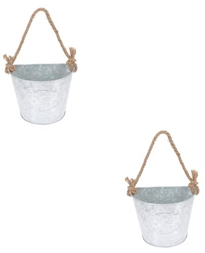 PRETYZOOM 2st Halbrunder Blumentopf Zum Aufhängen An Der Wand Rustikaler Blumeneimer Aus Metall Hängende Blumentöpfe Im Innenbereich Blumenkorb Aus Metall Verzinkt Kräuter Eisen Hanfseil
