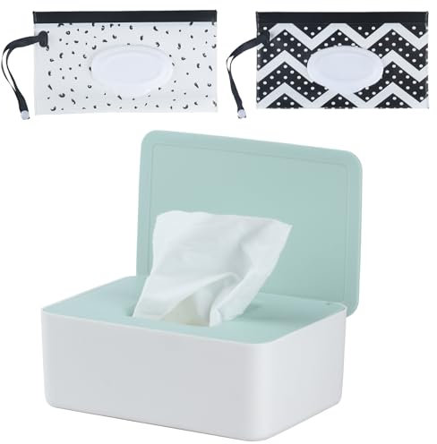 2 Stück Baby Feuchttücher Spenderbeutel Set und 1 Stück Baby Feuchttücher Box Feuchttücherbox, Wiederverwendbare Feuchttücher Spenderbeutel