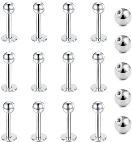 Gojewen 12er Lippenpiercing Stecker 1,2mm Chirurgenstahl Piercing Lippe Labret Helix Tragus Stud Silber 6mm