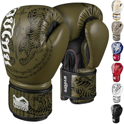 Phantom Athletics boxningshandskar män – Muay Thai | MMA och kickbox | 25 ml boxningshandskar för kampsport | Box handskar män, kvinnor och barn (Muay Thai – Army, 30 ml)
