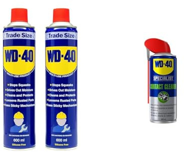 WD-40 Multi-Use Product - Twin Pack 600ml Can - The Ultimate Lubricant, Rust Protection, Penetrant & Specialist Contact Cleaner Spray - Precision Electronic Cleaning Solution for Switches