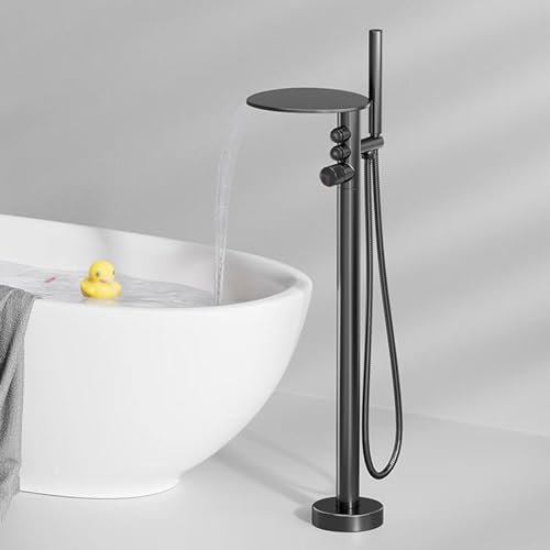 BiaoTeng Freistehende Wannenarmatur Messing 2 Funktionen Armatur FüR Freistehende Badewanne Wasserhahn FüR Freistehende Badewanne, grau