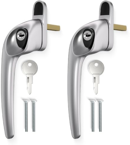 Bwintech 2 Pcs Offset Satin Chrome UPVC Zinc Alloy Window Handle,Left Hand, 43mm Spindle for Indoor and Outdoor UPVC Window