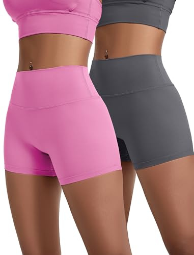 VOENXE Radlerhose Damen Kurze High Waist, Blickdicht Kurze Hose Leggings für Yoga, Nahtlose Shorts Gym Sporthose Anti Scheuern Bauchweg, Frauen Elastisch Unterhosen Fitness Sommer, 2er Pack