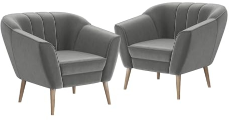 MEBLINI Sofa Sessel für Wohnzimmer 2er Set - Mini Lounge für Zwei Personen - Sitzgarnitur - Polstergarnitur - KAIA - 1+1 - Hellgrau Samt
