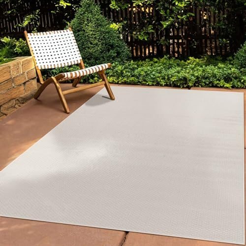 In & Outdoor Teppich Wetterfest Wohnzimmer Balkon Küchenteppich Terrassenteppich Flachgewebe Sisaloptik Meliert Einfarbig weiß 160x220 cm