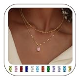 FIOROYAL 14K guldhalsband för kvinnor, födelsesten choker halsband, guldkedja, kubisk zirkonia-hänge, smycke till födelsedagspresent, 50.8 cm, Koppar