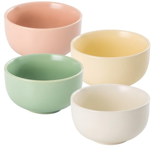 Dowbom Set med stora frukostskålar, 400 ml soppskålar för mikrovågsugn, risskålar, keramiska flingskålar, frukostskålar (multi, 4-pack)