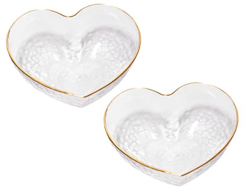 Heart Glass Salad Bowl 2pcs Creative Glass Tableware for Serving | Heart Shaped Dish, Fruit Container for Home and Party Display, Decorative Food Holder