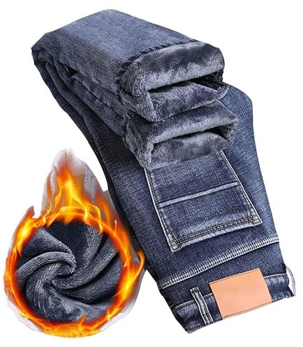 Thermojeans Herren Männer Winter Warme Thermojeans Jeanshose Winterhose Slim Fit Jeans Thermo Arbeitsjeans Arbeitshose Jeans Blau 36
