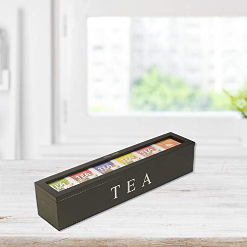 Wooden Tea Storage Box, 6 Compartment Tea Box Storage Organizer Tea Bag Holder Storage Chest Box, Wooden Box for Tea Bag Storage with Transparent Cover (Phefoph8aq6e1pt9-10100025)
