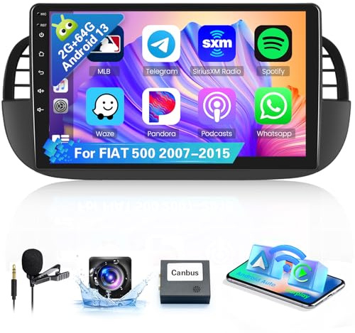 [8Cores 2G+64G] Hikity Autoradio Navi für FIAT 500 2007-2015 Android 15 9Zoll Touch Display mit FM RDS 32EQ 59UI Wireless Carplay Android Auto GPS WiFi Bluetooth MIC (Schwarz)