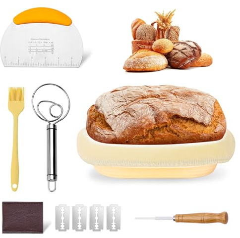 wokdsbl Brotgärkorb Set aus Silikon 25cm oval – Teig Gärkorb mit Teigschaber, Pinsel und Gärtuch – Faltbar, hygienisch, geeignet für Anfänger und erfahrene Bäcker
