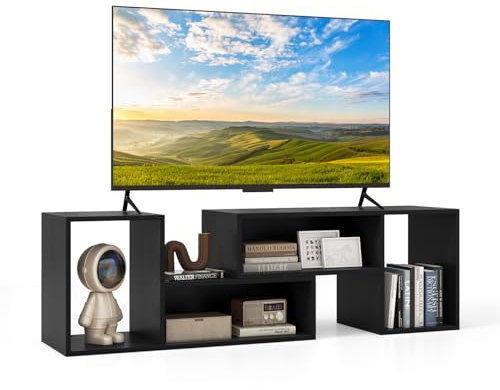 COSTWAY TV-Schrank 2-teilig, freie Kombination, Fernsehtisch für Fernseher bis zu 60 Zoll, Fernsehschrank mit offenen Regalen, Lowboard, multifunktionales TV-Regal für Wohnzimmer (Schwarz)