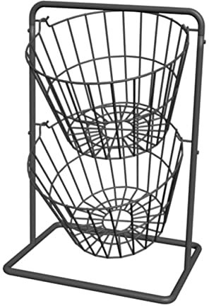 Alipis Cesta De Frutas y Verduras De Doble Capa para Cocina, Cesta De Almacenamiento Metálica Negra Desmontable, Estante Multifuncional para Hogar y Gabinete,