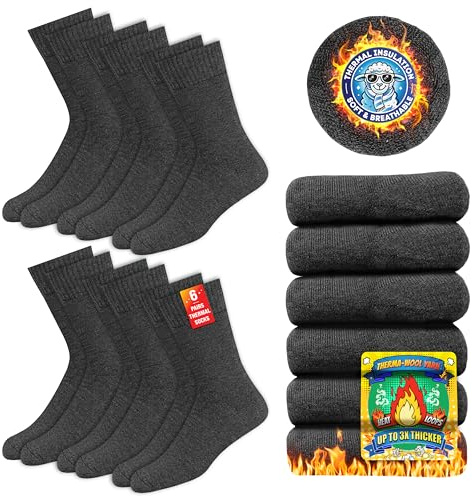 SOXCO Chaussettes Chaudes pour Hommes et Femmes - Chaussettes d’Hiver Thermiques, Lot de 6 Paires, 43-46
