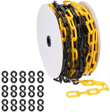 PATIKIL Cadena de plástico amarillo/negro, 72pcs 8mm Cadena de barrera de seguridad grande de plástico largo para control de multitudes, cerca, puerta, concierto