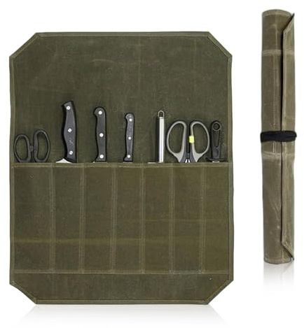UOSIWYA Chef Knife Bag, Knife Roll Bag for Chefs, 7 Slots Waxed Canvas Knife Bags Knife Cover for Cooks Hiking Camping Hold Home Kitchen Tools