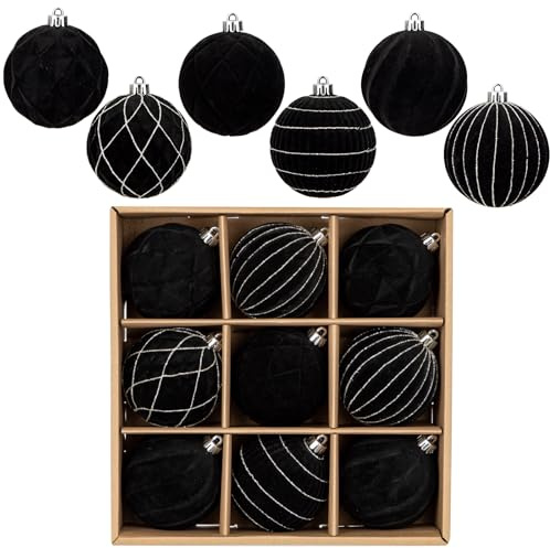 Arborus 9 STK Weihnachtsbaumkugeln Samt Schwarz 8 cm Beflockte Christbaumkugeln Christbaumschmuck Weihnachtsbaumdeko Türkranz zum Basteln Adventsdeko Weihnachtsdeko Wohnzimmer Schlafzimmer Küche Deko