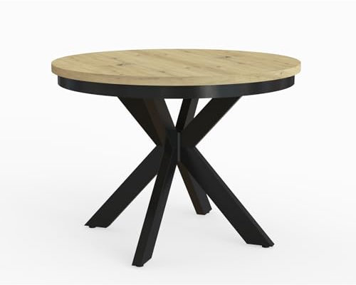 MEBLINI Esstisch Rund Ausziehbar aus Metall - Loft - Esszimmertisch Modern - Küchentisch - Ausziehtisch - Round Dining Table - Esszimmertische - 100-176x74,5cm - BAGIO - Artisan Eiche/Schwarz Matt
