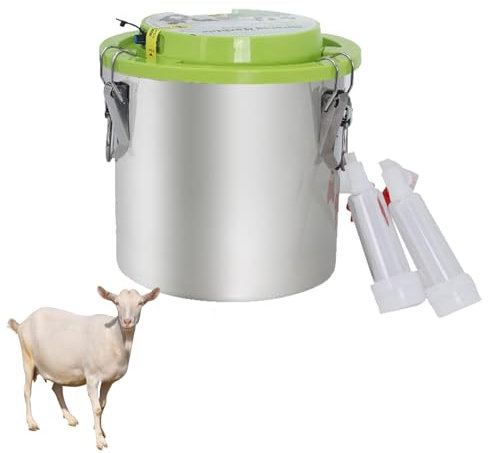 8L Portable Goat Milker Machine, Rechargeable Goat Milking Machine, Electric Pump Pulsation Vacuum with 2 Teat Cups, Adjustable Suction, 304 Stainless Steel Milk Bucket and Auto Stop Check Valve 8L