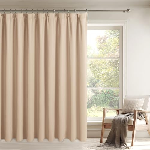 DWCN Extra Breite Vorhänge Beige Raumteiler Vorhang Blickdicht Kräuselband | 210x250cm(HxB) 1er-Set Raumtrenner Thermovorhang Gardinen mit Vorhang-Krawatten für Schiene Wohnzimmer Schlafzimmer UV-schutz