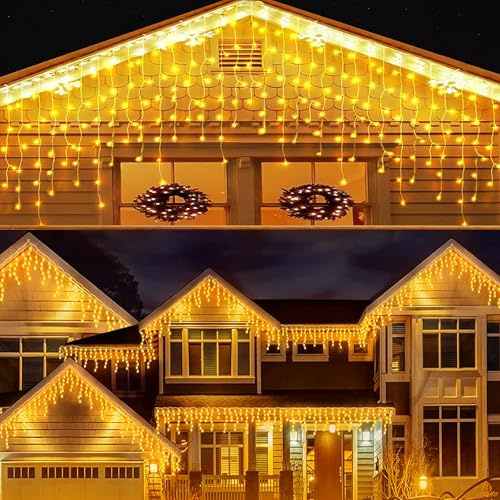 Acxilexy Lichterkette Eisregen Außen Inner 10 M 336 LEDs Wasserdicht Weihnachtsbeleuchtung, Beleuchtung Lichterkettes 8 Modi Eiszapfen Vorhang Lichter für Weihnachten, Hochzeit, Halloween